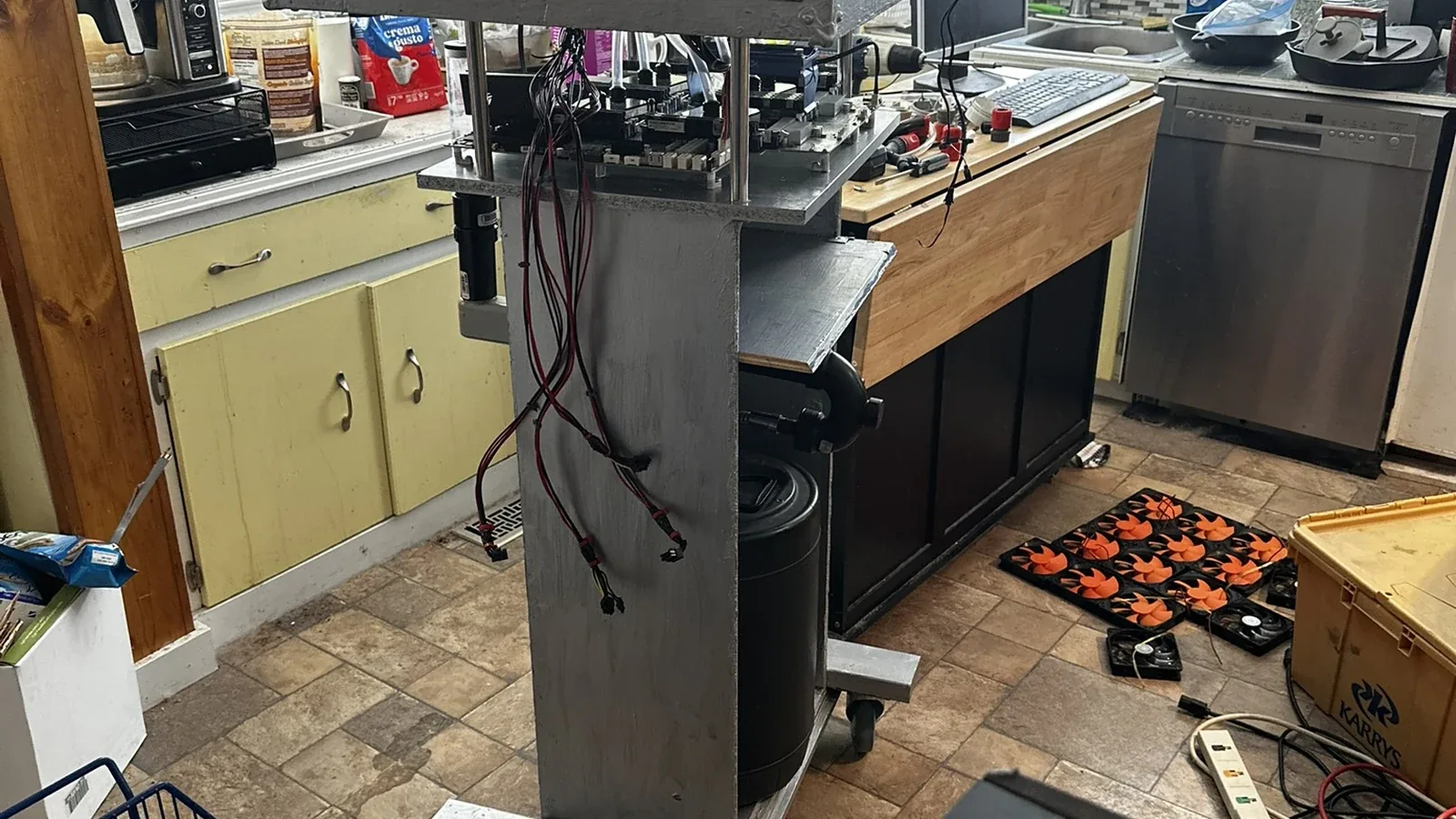 Tools and hardware arranged on a real lab workbench